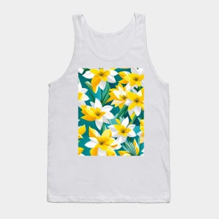 White Yellow Daffodil Field Abstract Artwork Tank Top